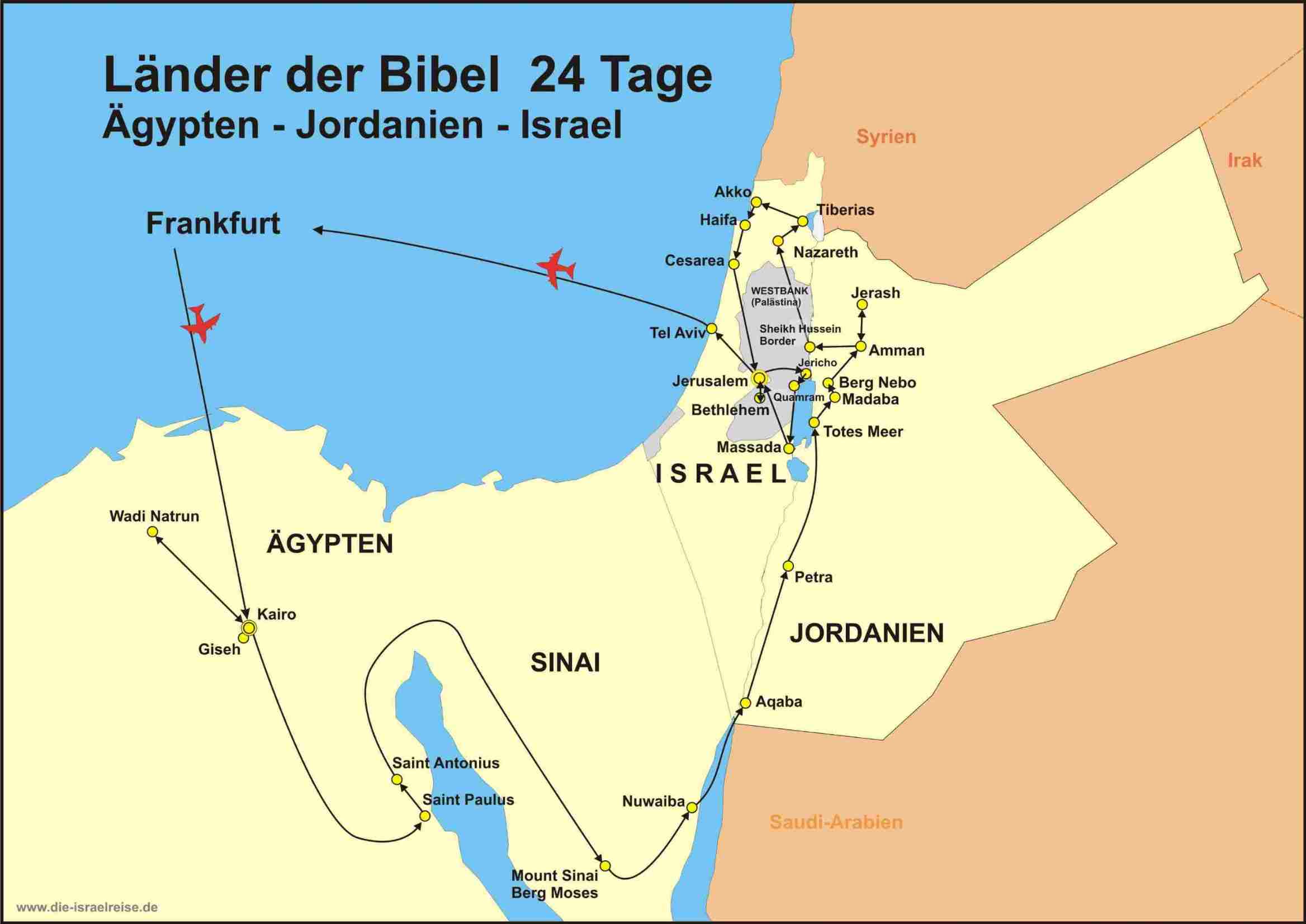 Länder der Bibel Reiseroute